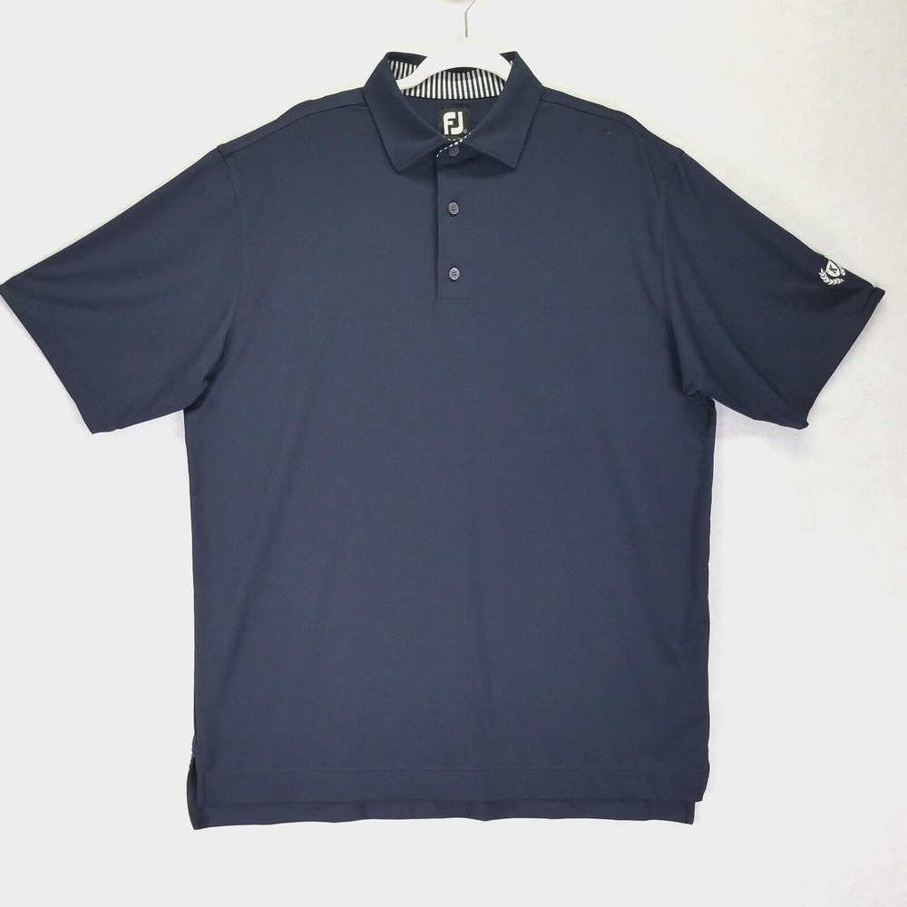 FootJoy Lisle Self Collar Golf Polo Shirt Men Size L Blue Solid Embroidered